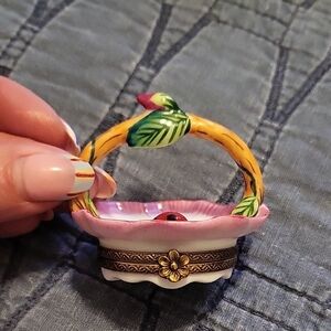 Limoges Pink and Gold Basket Brooch